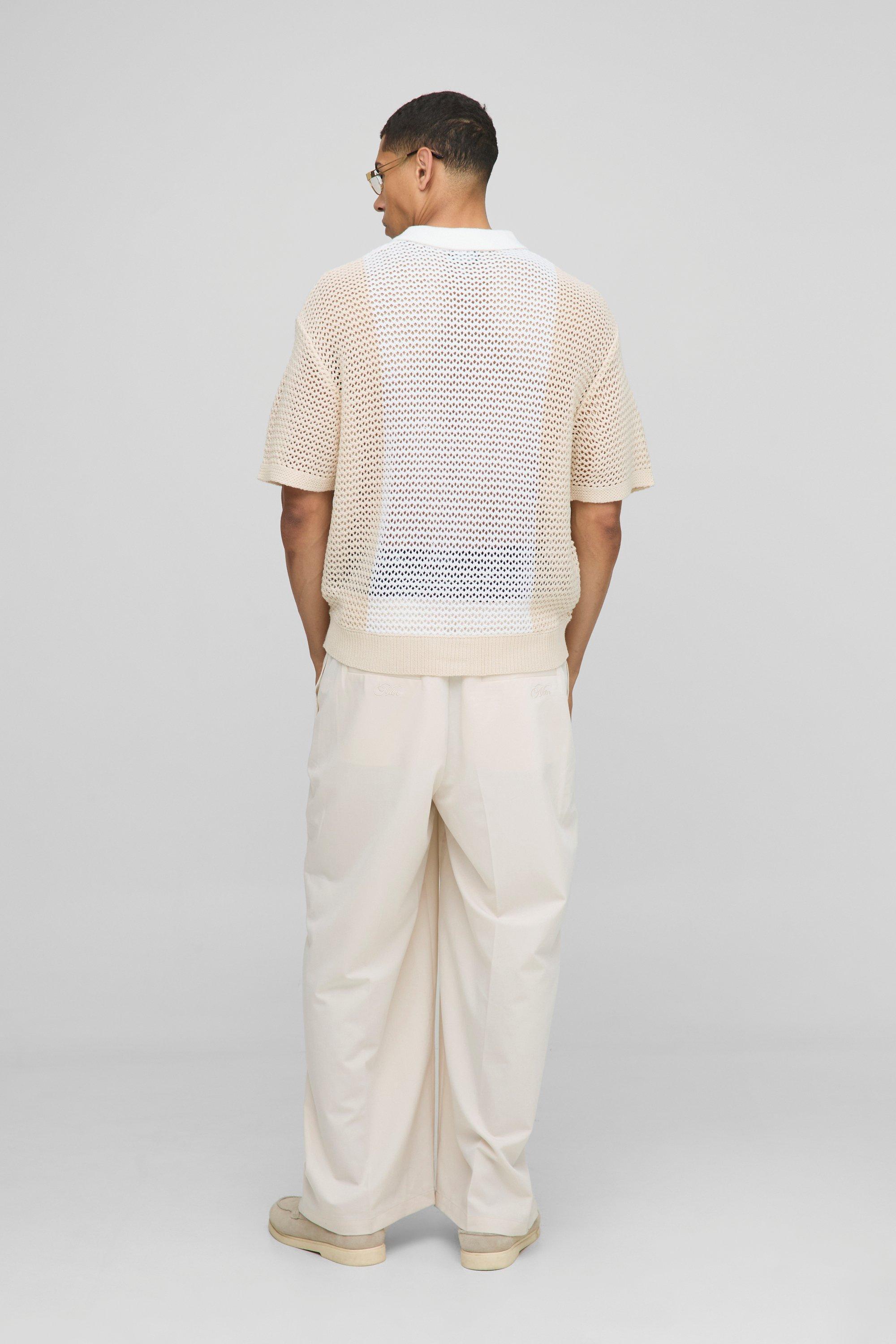 BoohooMAN Boxy Fit Colour Block Open Stitch Zip Neck Knitted