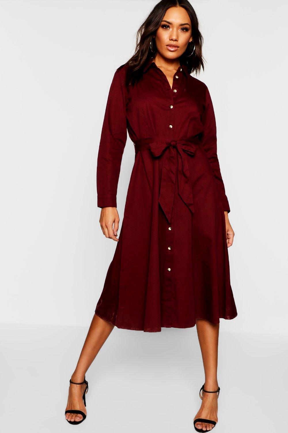 belted utility midi shirt dress