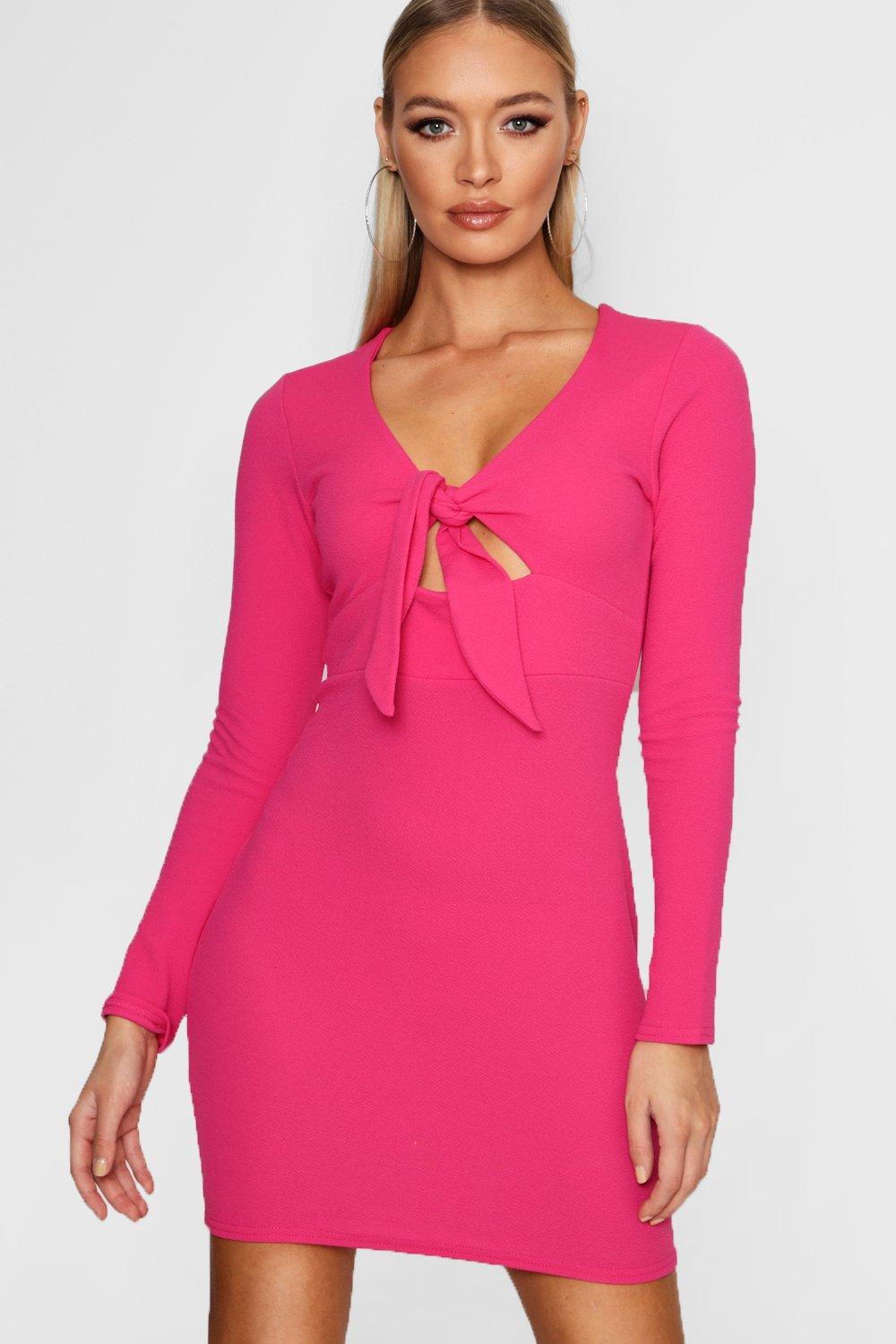 hot pink long sleeve bodycon dress