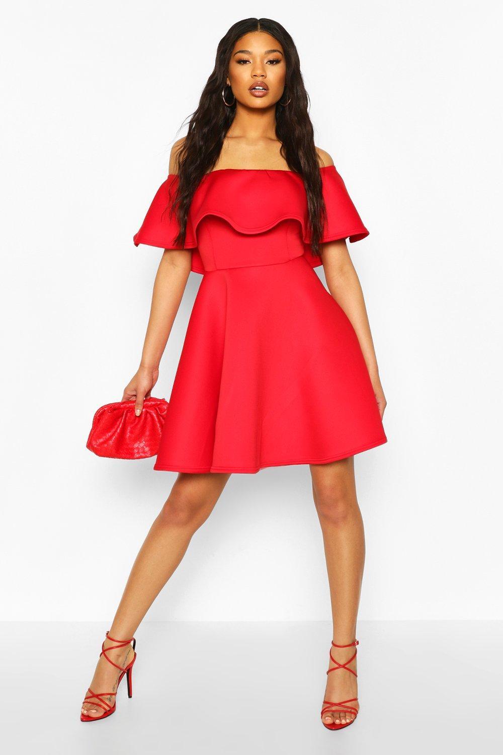 Off the shoulder scuba skater dress Clearance