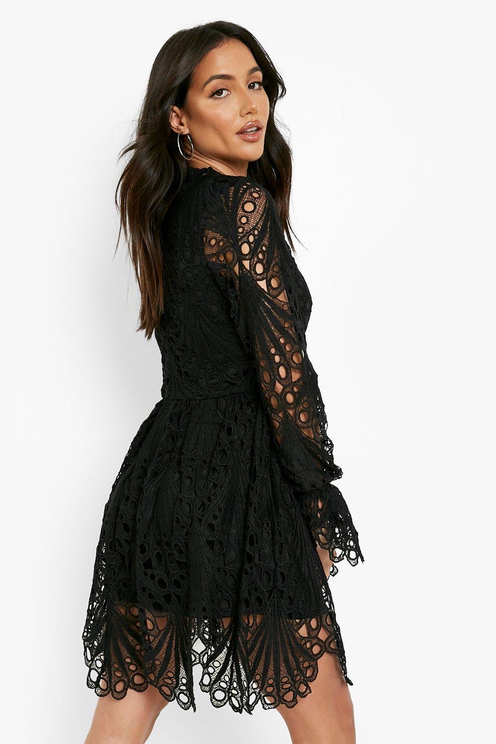 Boohoo High Neck Flared Sleeve Lace 