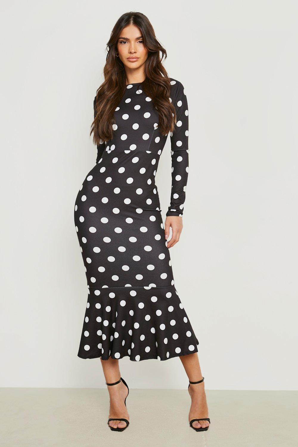 Boohoo Polka Dot Fishtail Long Sleeved 
