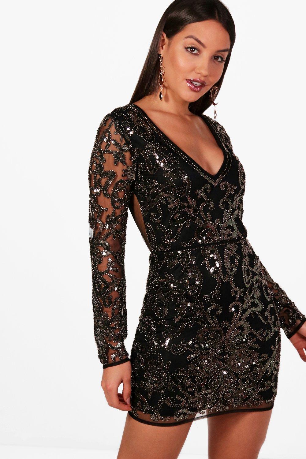 black embellished bodycon dress