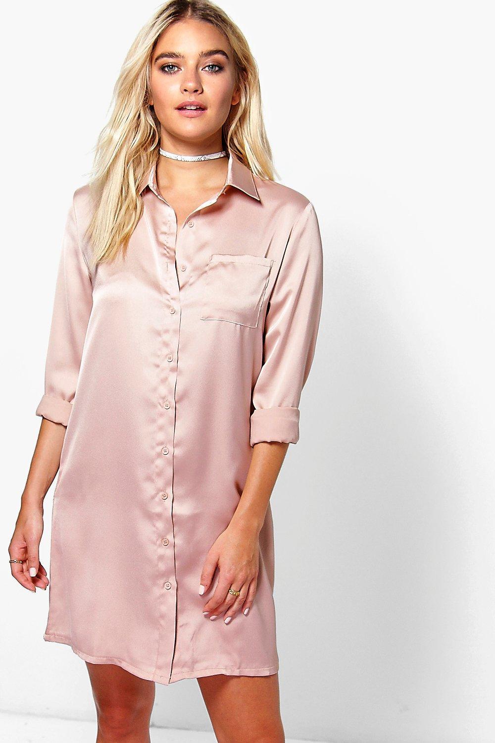 boohoo satin shirt dress