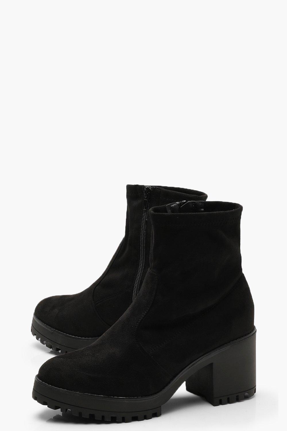 black cleated ankle boots