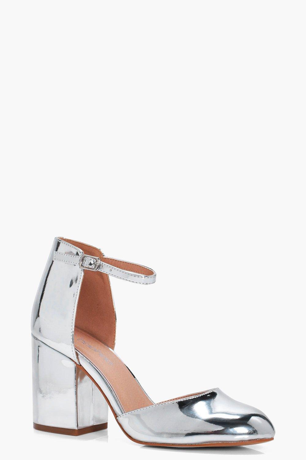 silver round toe heels