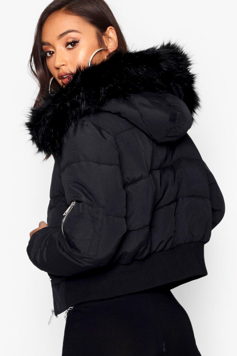 Boohoo Petite Luxe Faux Fur Hood Sporty 