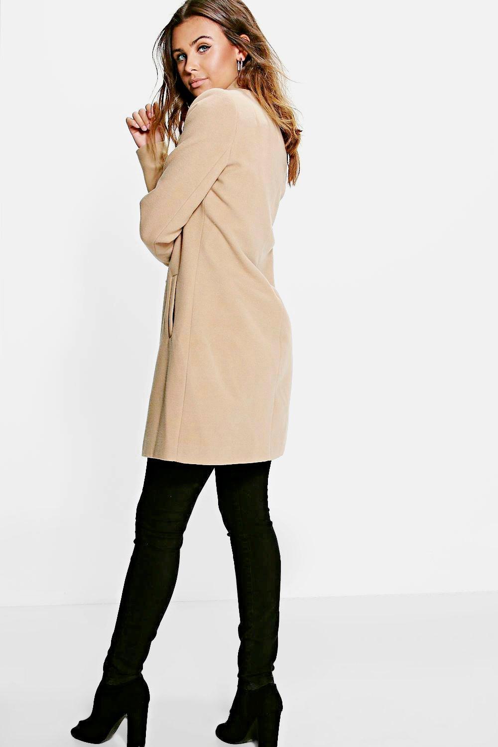 Boohoo Petite Double Breasted Camel Duster Coat in Beige (Natural) - Lyst