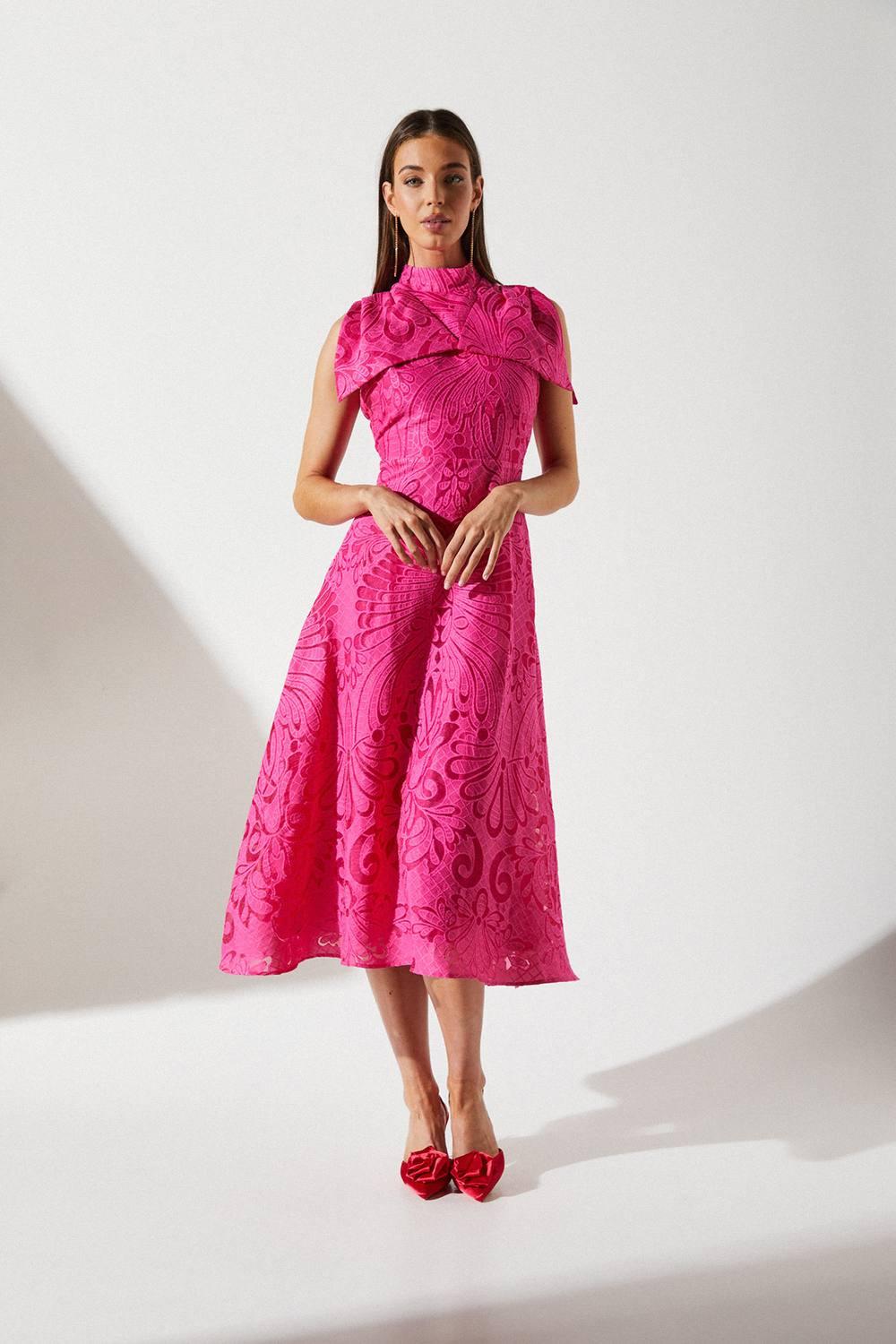Coast Bow Sleeve Jacquard Dress in Pink | Lyst