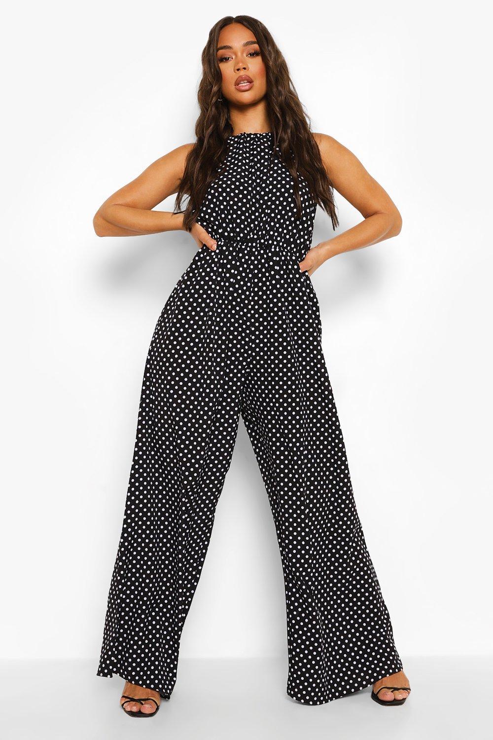 Black polka dot jumpsuit Clearance