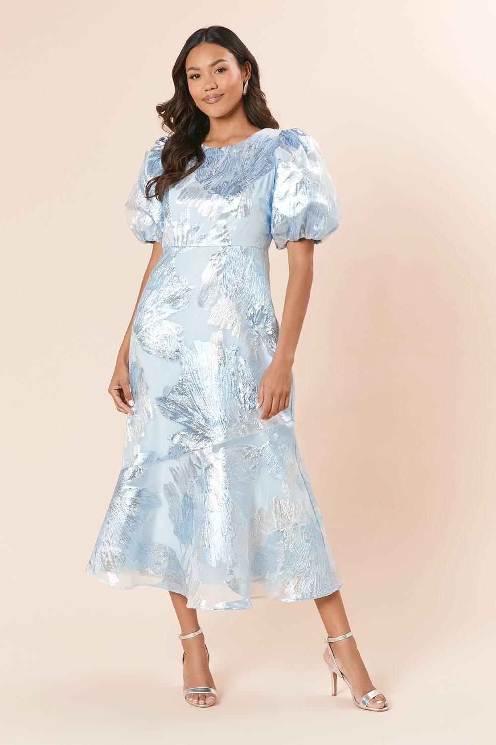 Dorothy Perkins Dp Luxe Metallic Jacquard Puff Sleeve Maxi Dress