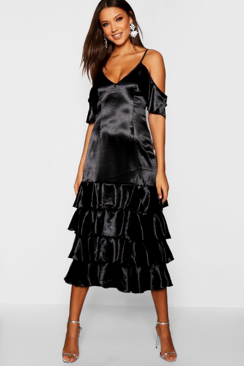 boohoo black satin dress