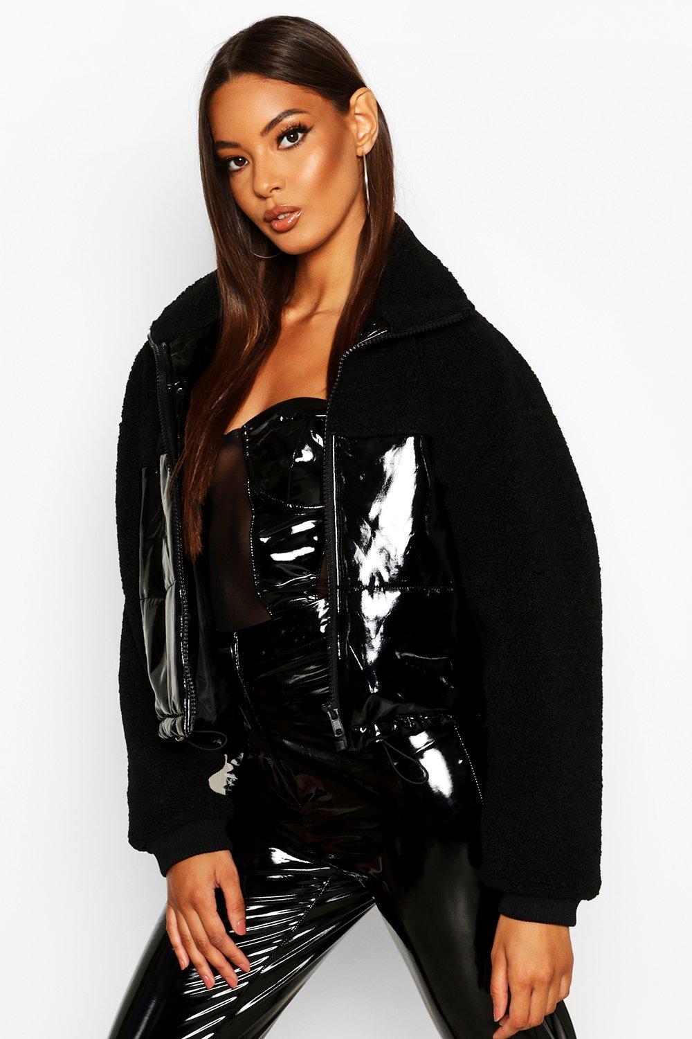 faux vinyl puffer jacket