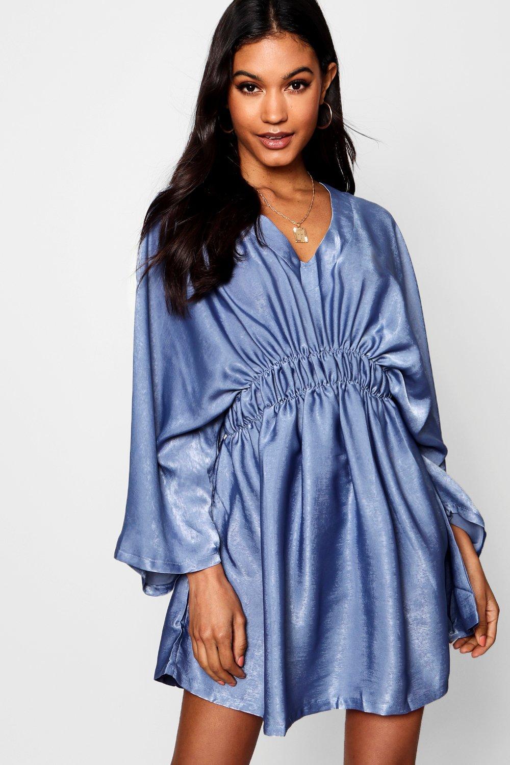 boohoo blue satin dress