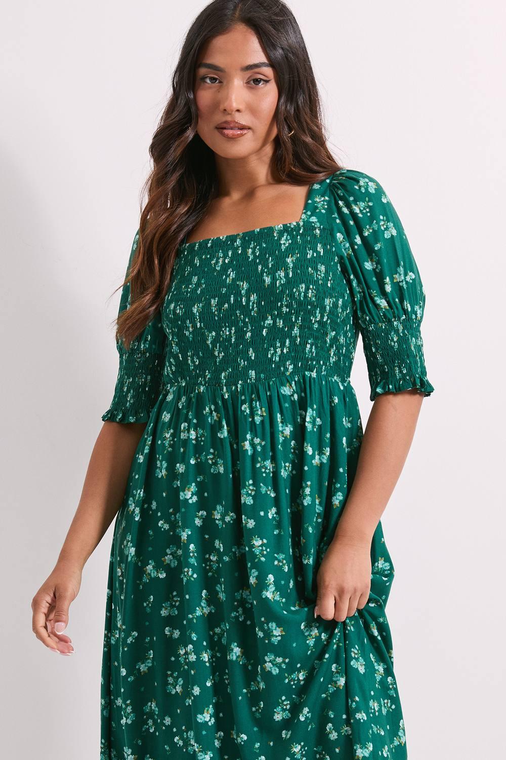 slim fit dress slacks Rihoas Floral Square Neck Slip Midi Dress for Women, Green / L main image 1