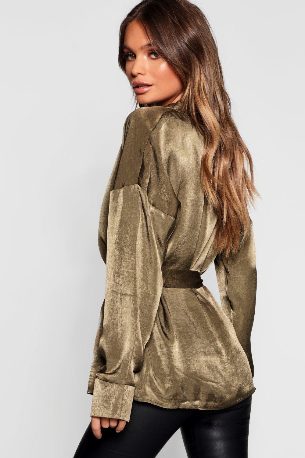 satin tie waist top