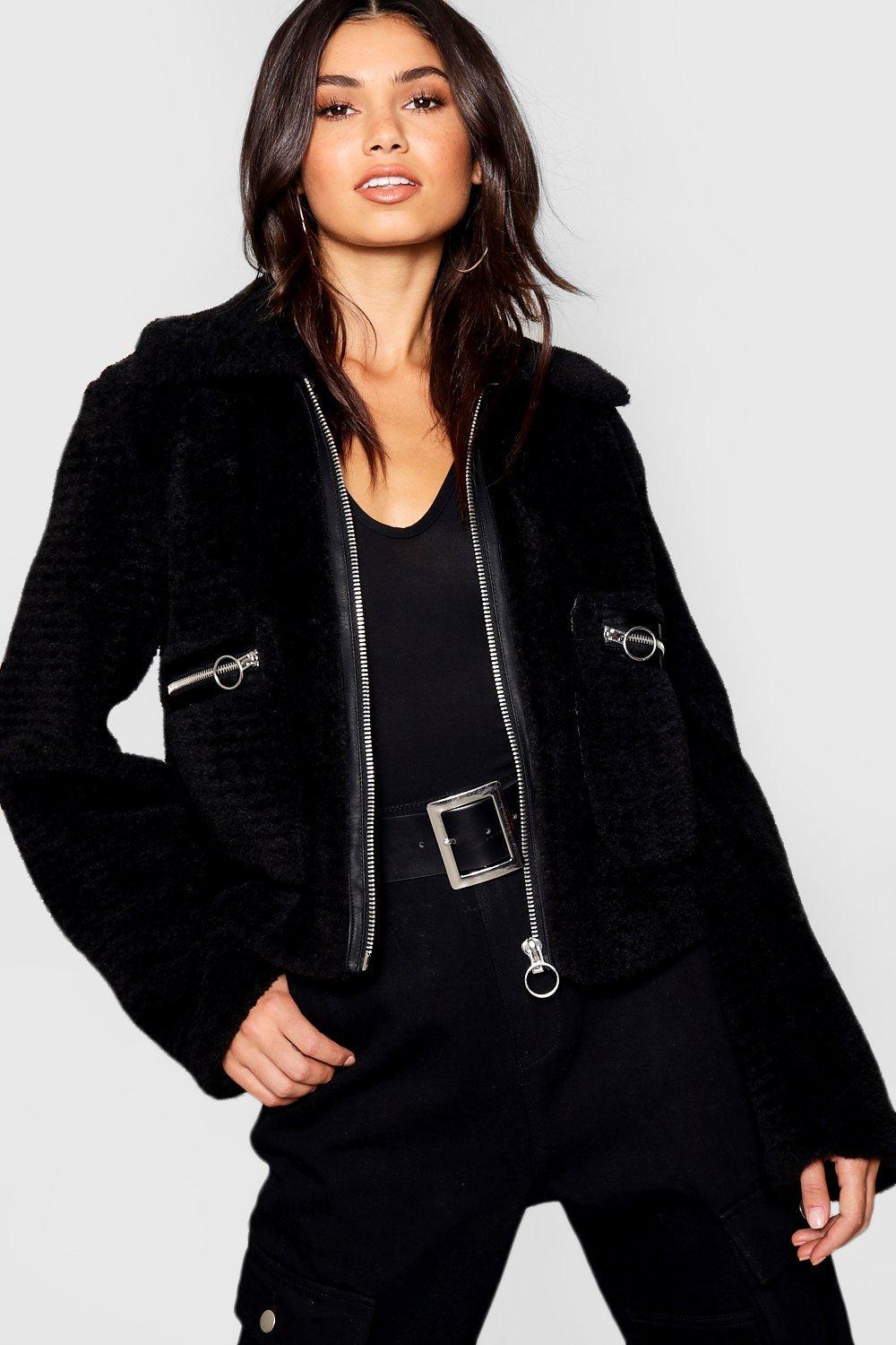 teddy faux fur trucker jacket