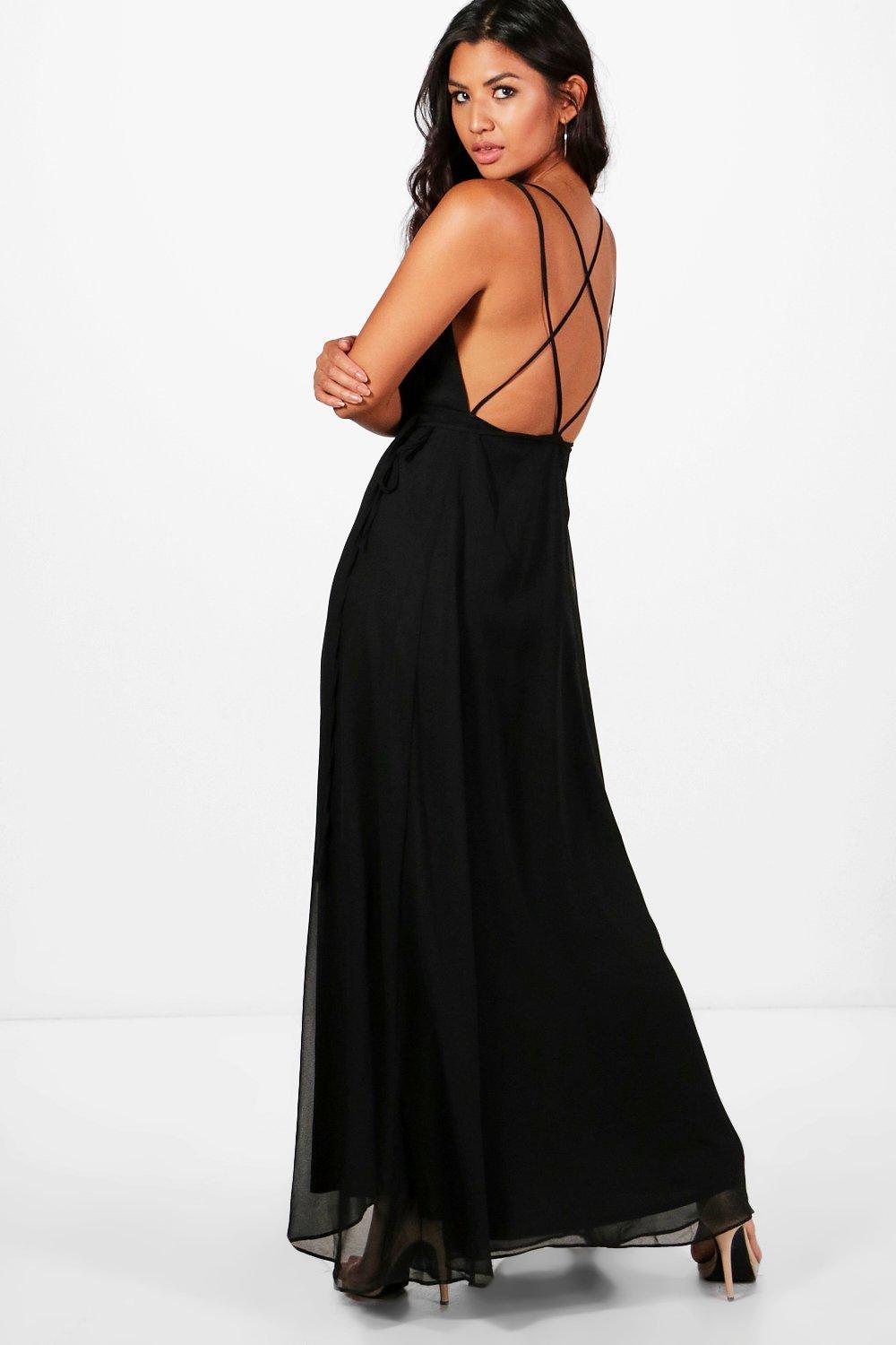 black strappy back detail chiffon maxi dress