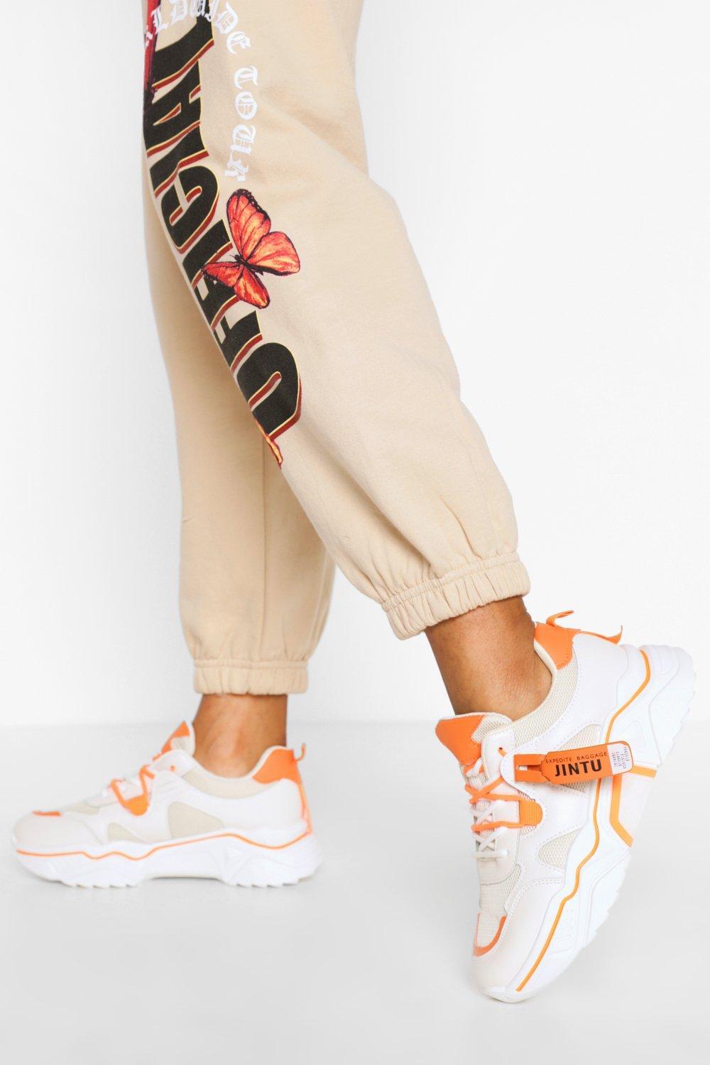 chunky orange sneakers