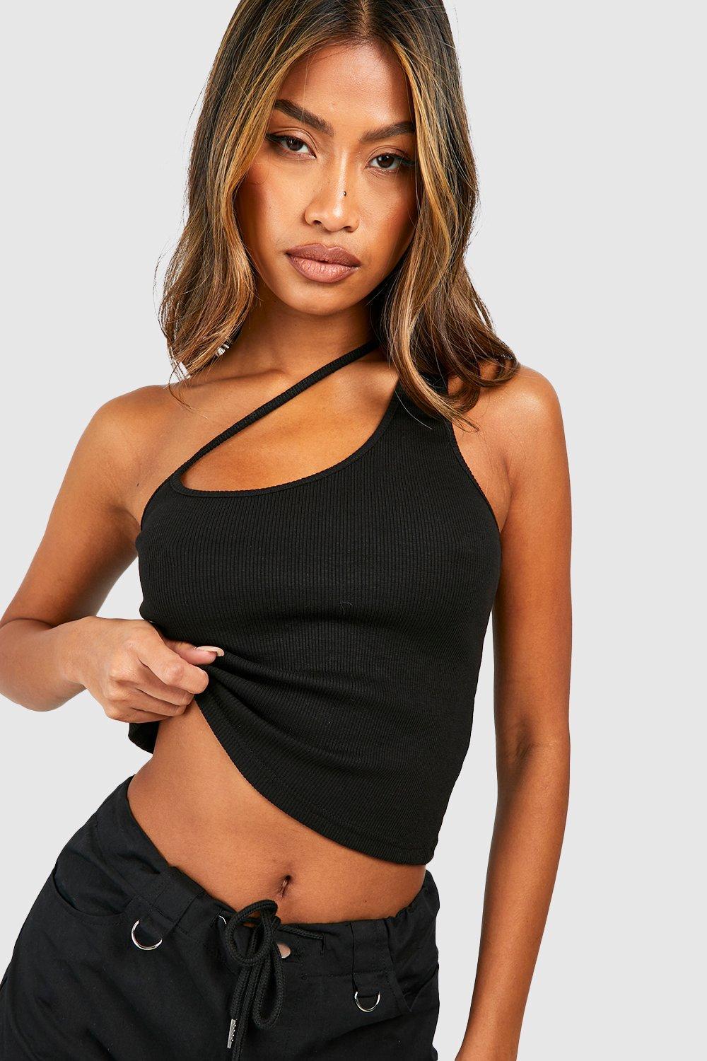 Boohoo Rib Cross Over Strap Tank in Black Lyst