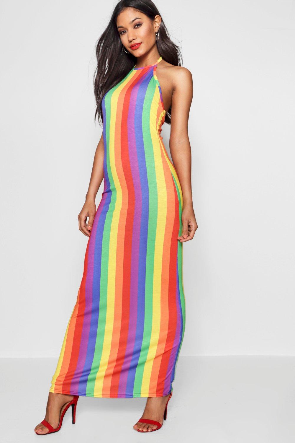 rainbow backless maxi dress