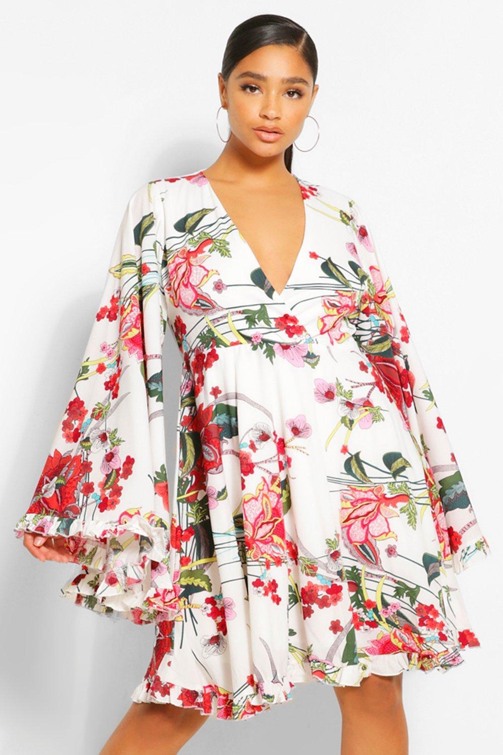 Paisley Floral Wide Sleeve Skater Dress 