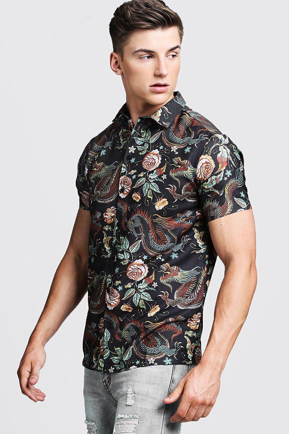 Boohoo Dragon Print Short Sleeve Shirt 