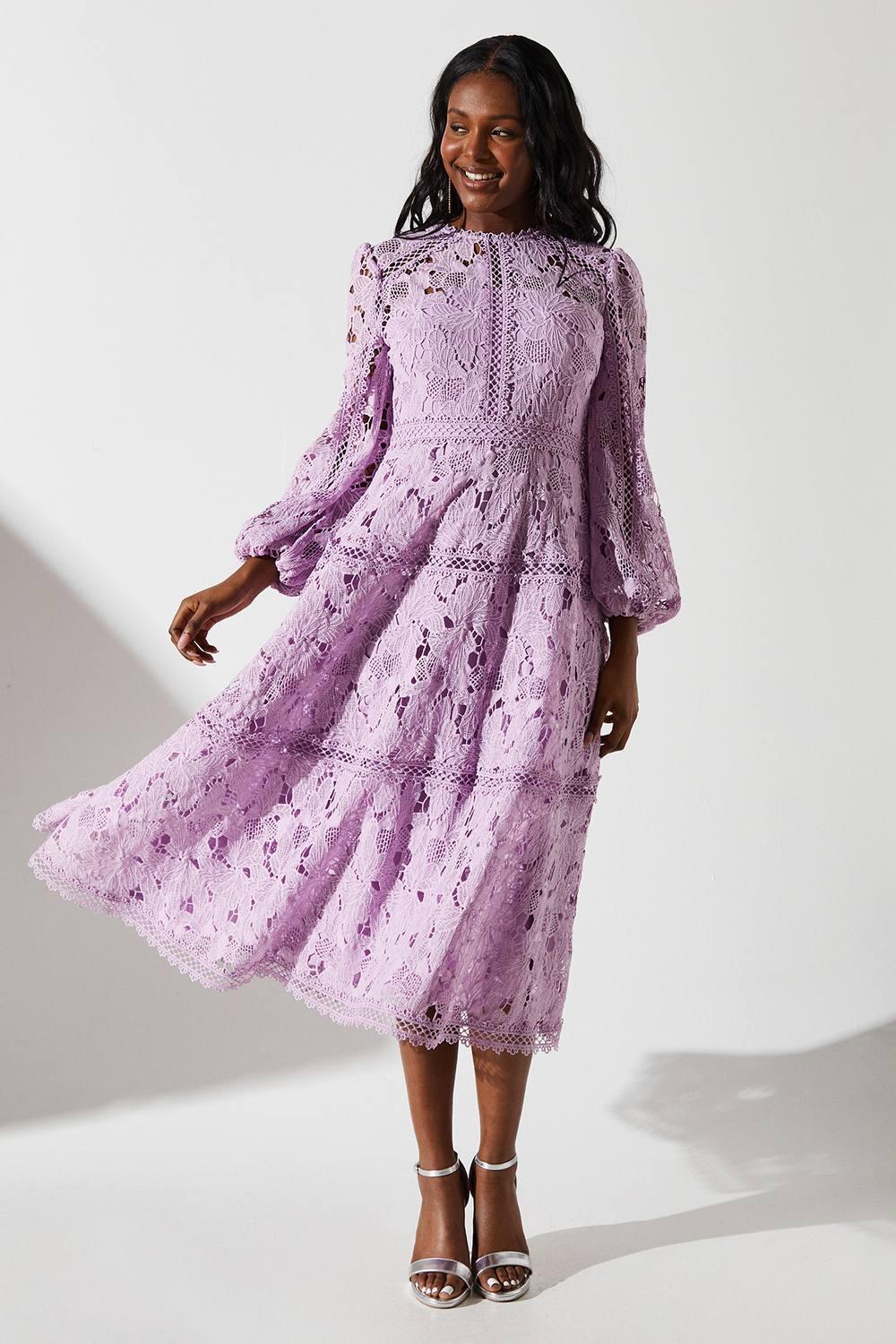 coast lace panelled long sleeve dress Coast Lace Panelled Long Sleeve Dress in Purple