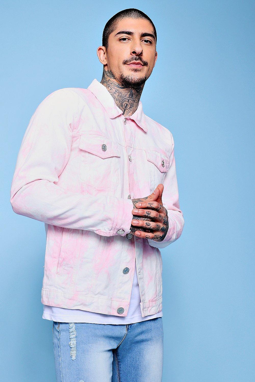 BoohooMAN Tie Dye Denim Jacket in Pink for Men | Lyst