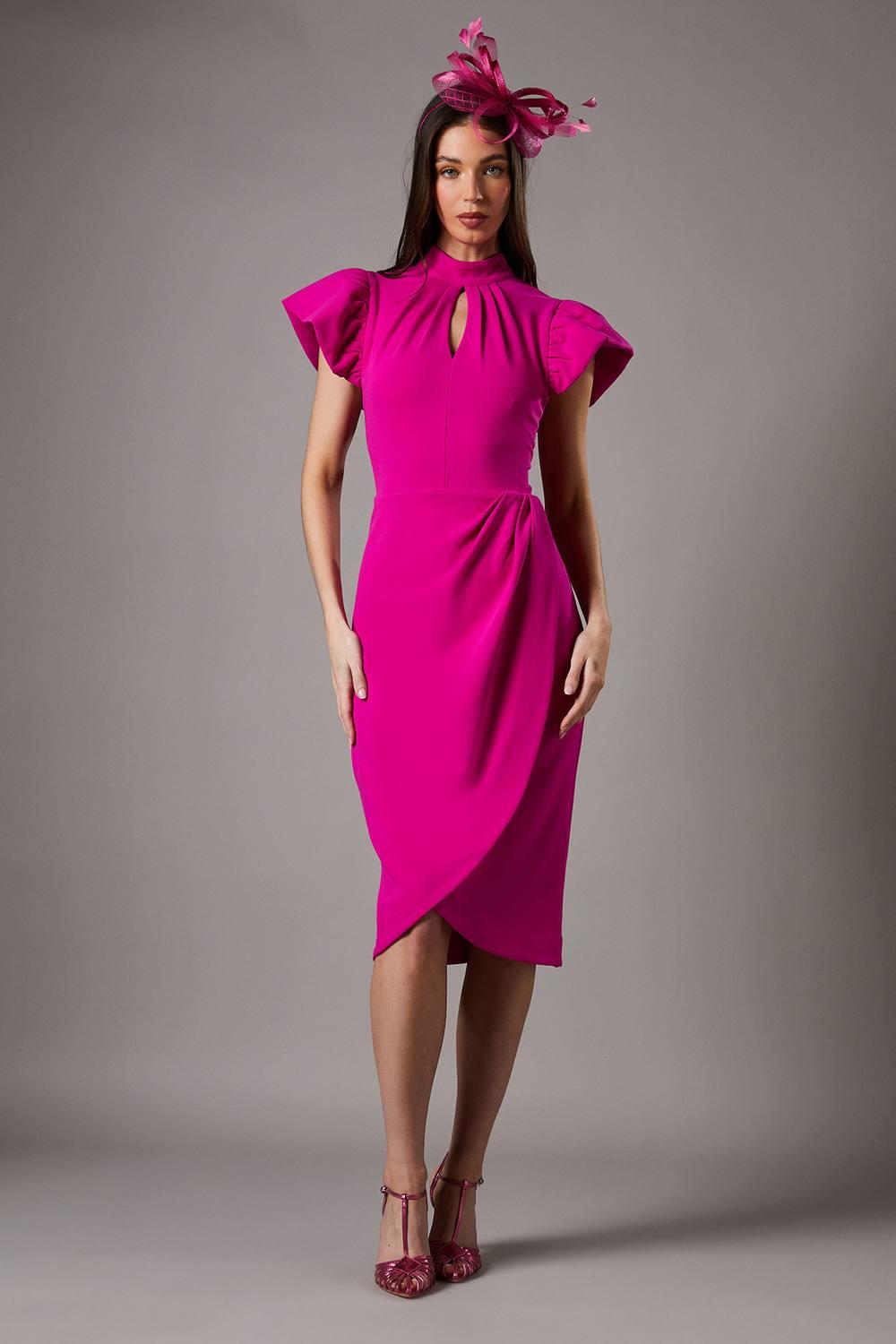 green emerald velvet dress LICARIA DEEP V-NECK PALE PINK WOOL CREPE PENCIL DRESS – Marimo Fashion main image 1