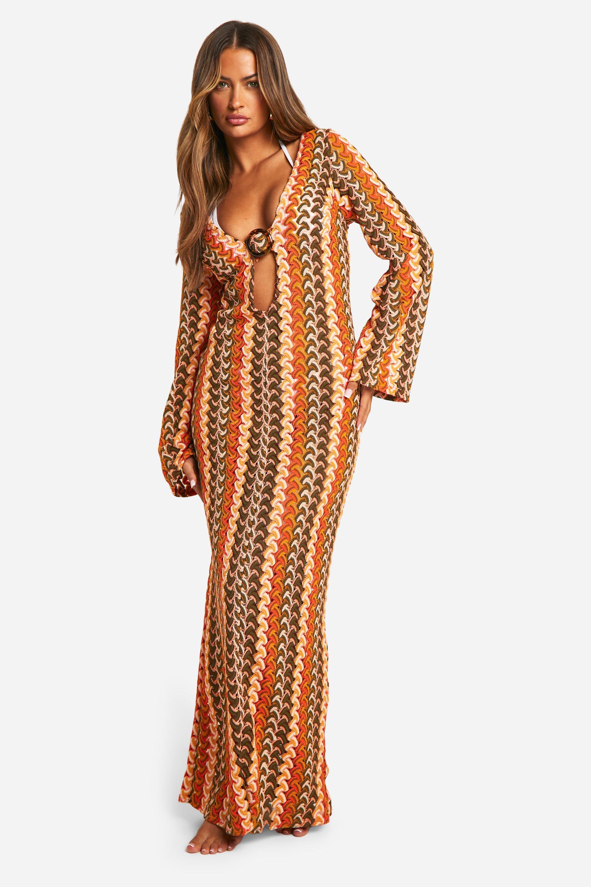 boohoo orange maxi dress Orange Printed Cut Out Maxi Dress