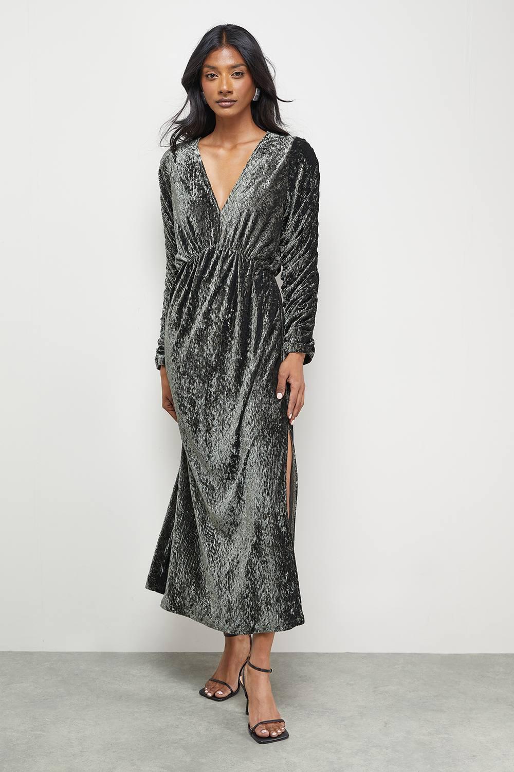 green emerald velvet dress VISO FAKE WRAP MIDI DRESS (ULTRAMARINE GREEN) | Love Cherish