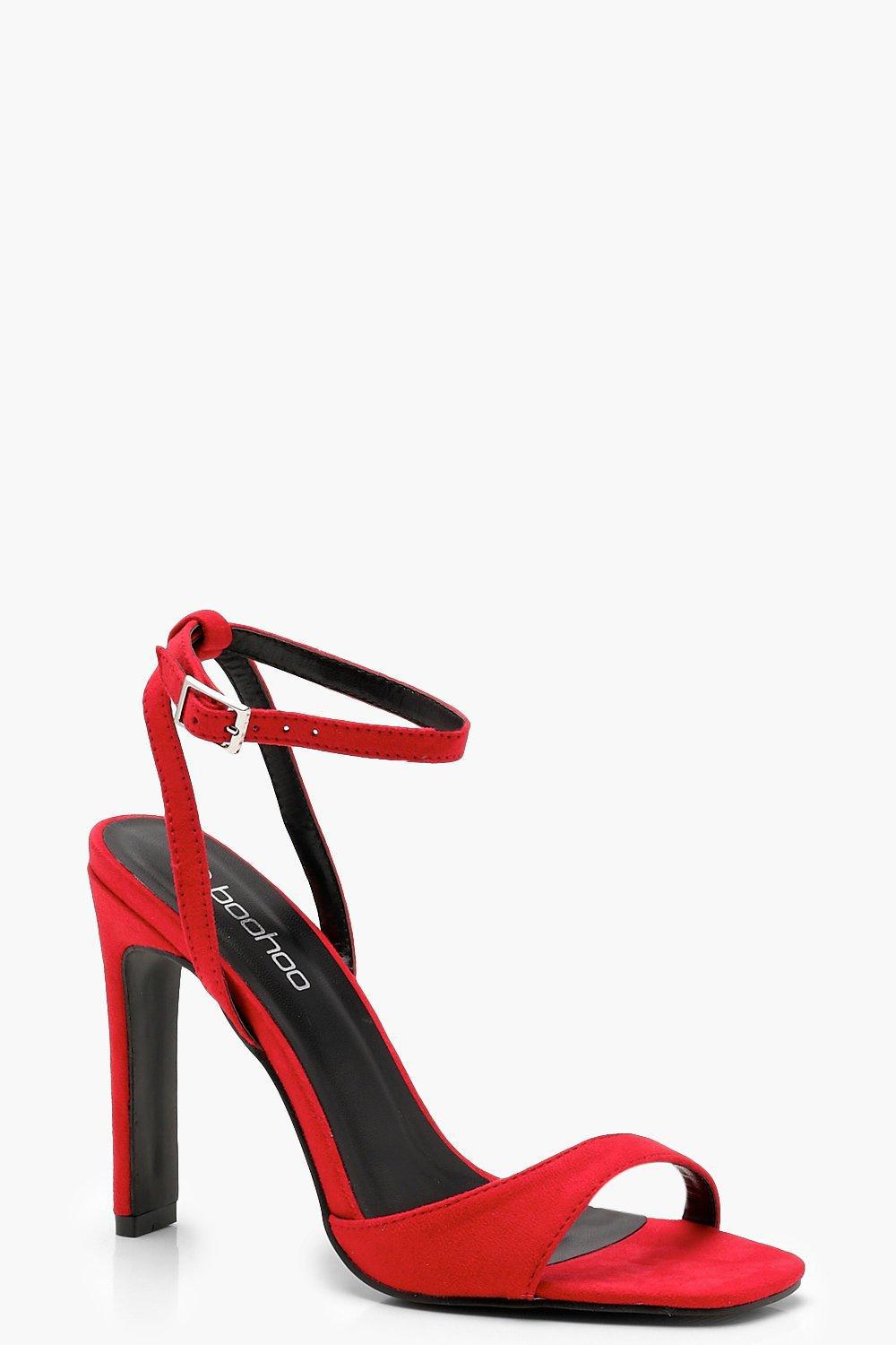 red barely there block heels