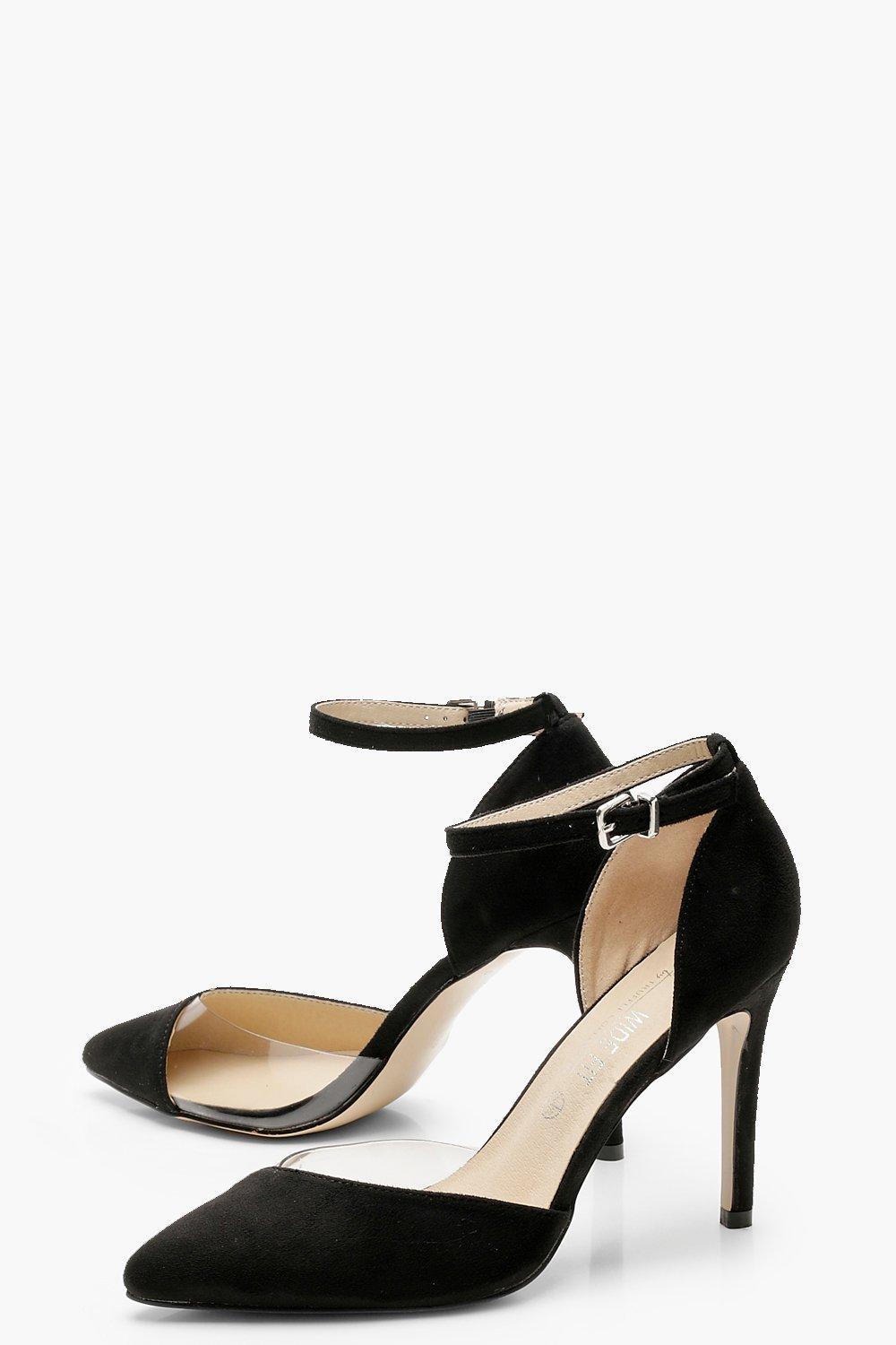 Boohoo Wide Fit Clear Pointed Court Shoes in Black - Lyst
