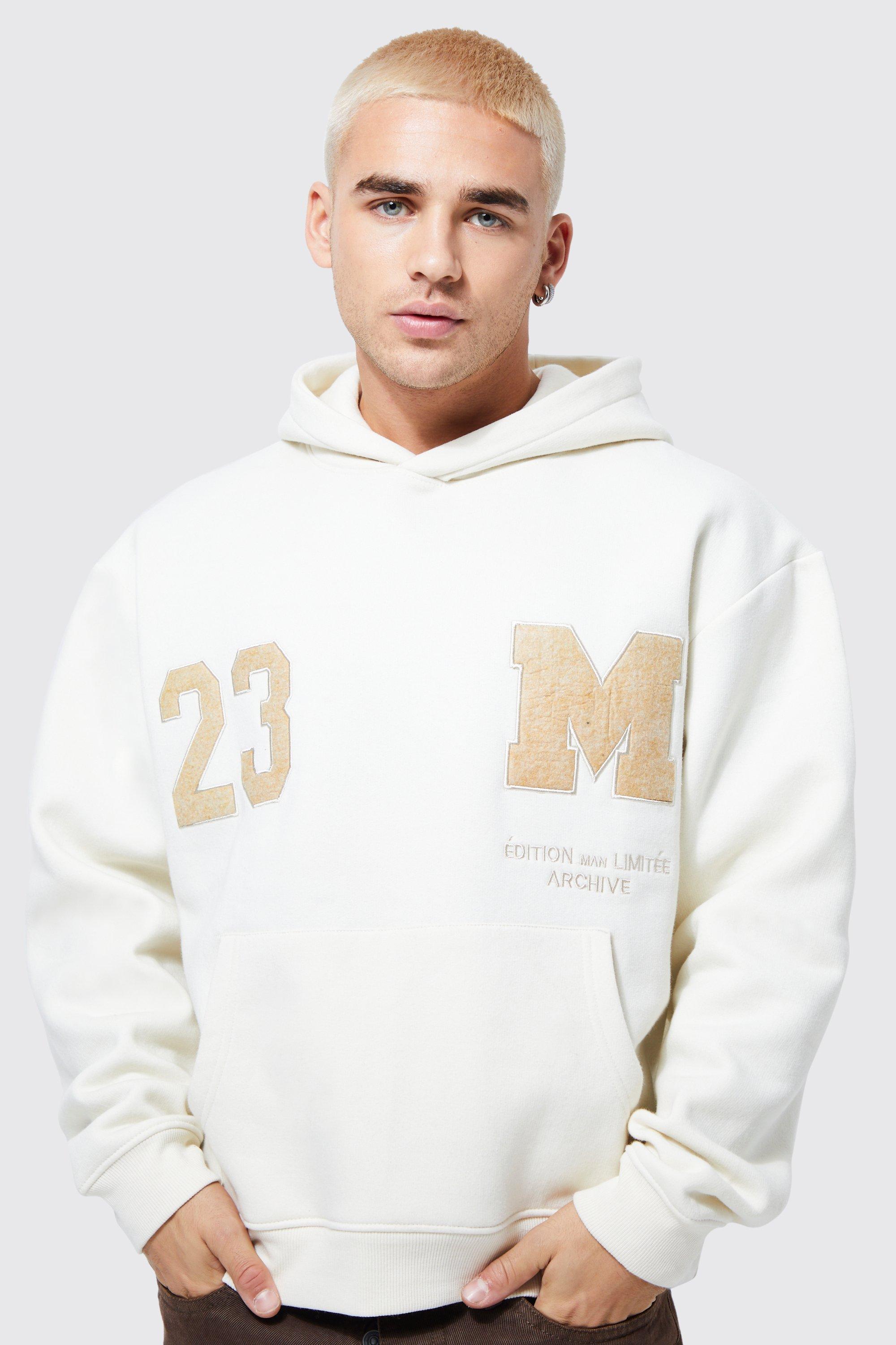 Boohoo Oversized Boxy Varsity Applique Hoodie in White for Men | Lyst