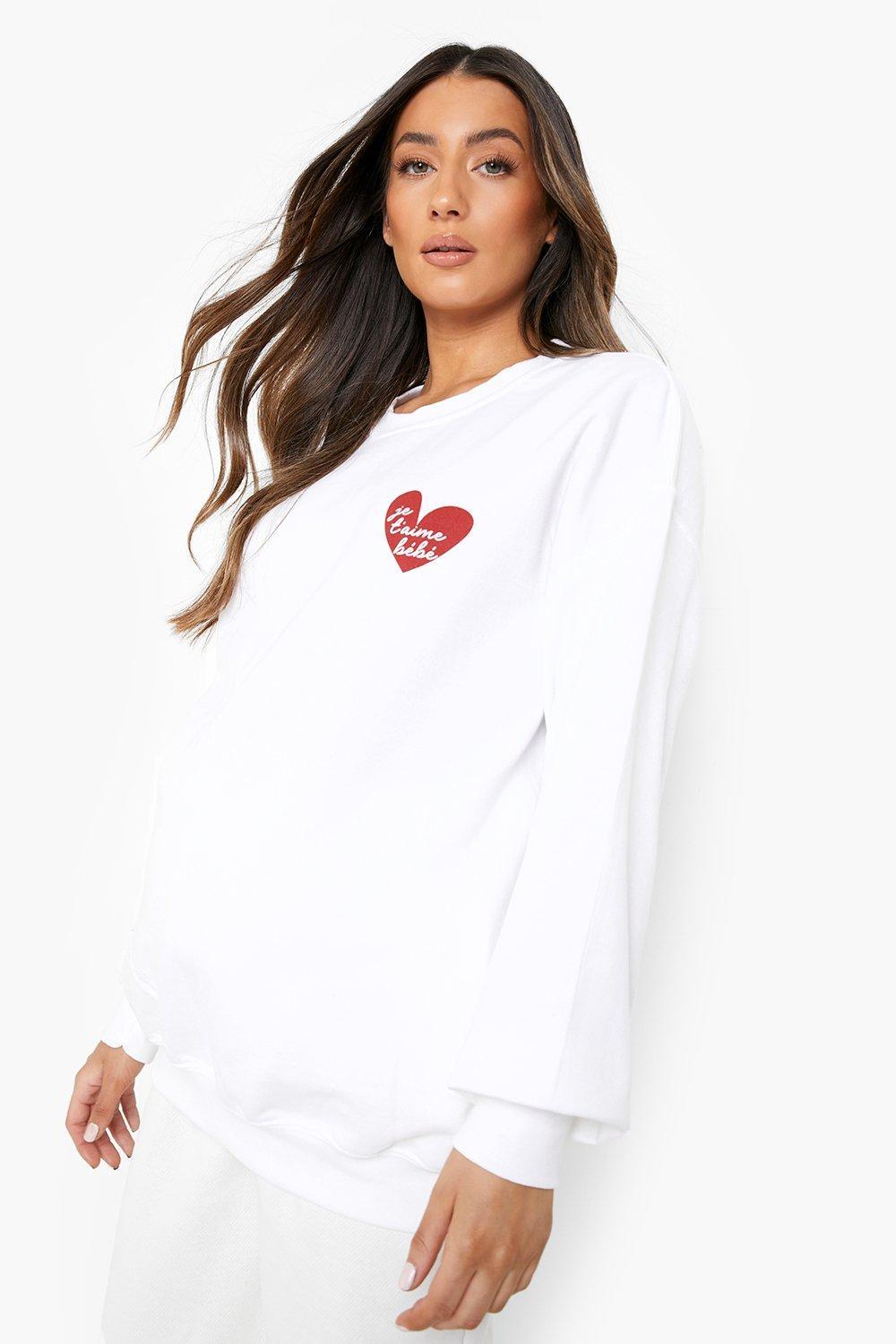 Boohoo Maternity 'je Taime Bebe' Sweatshirt in White - Lyst