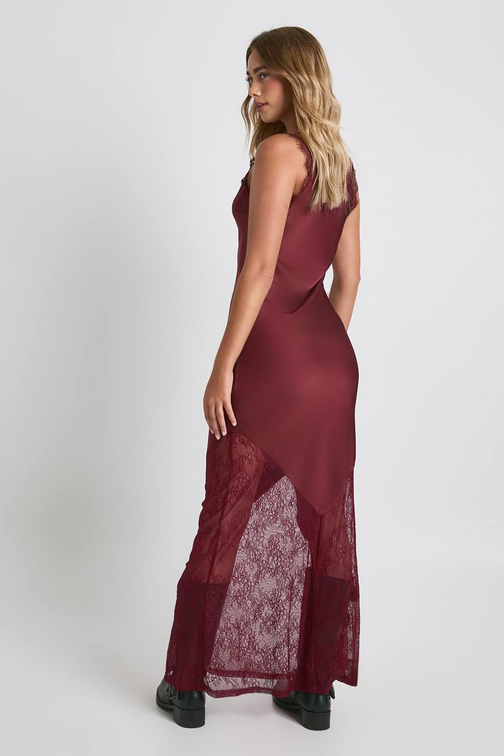 boohoo red lace dress boohoo Women's Lace Hem Slip Dress