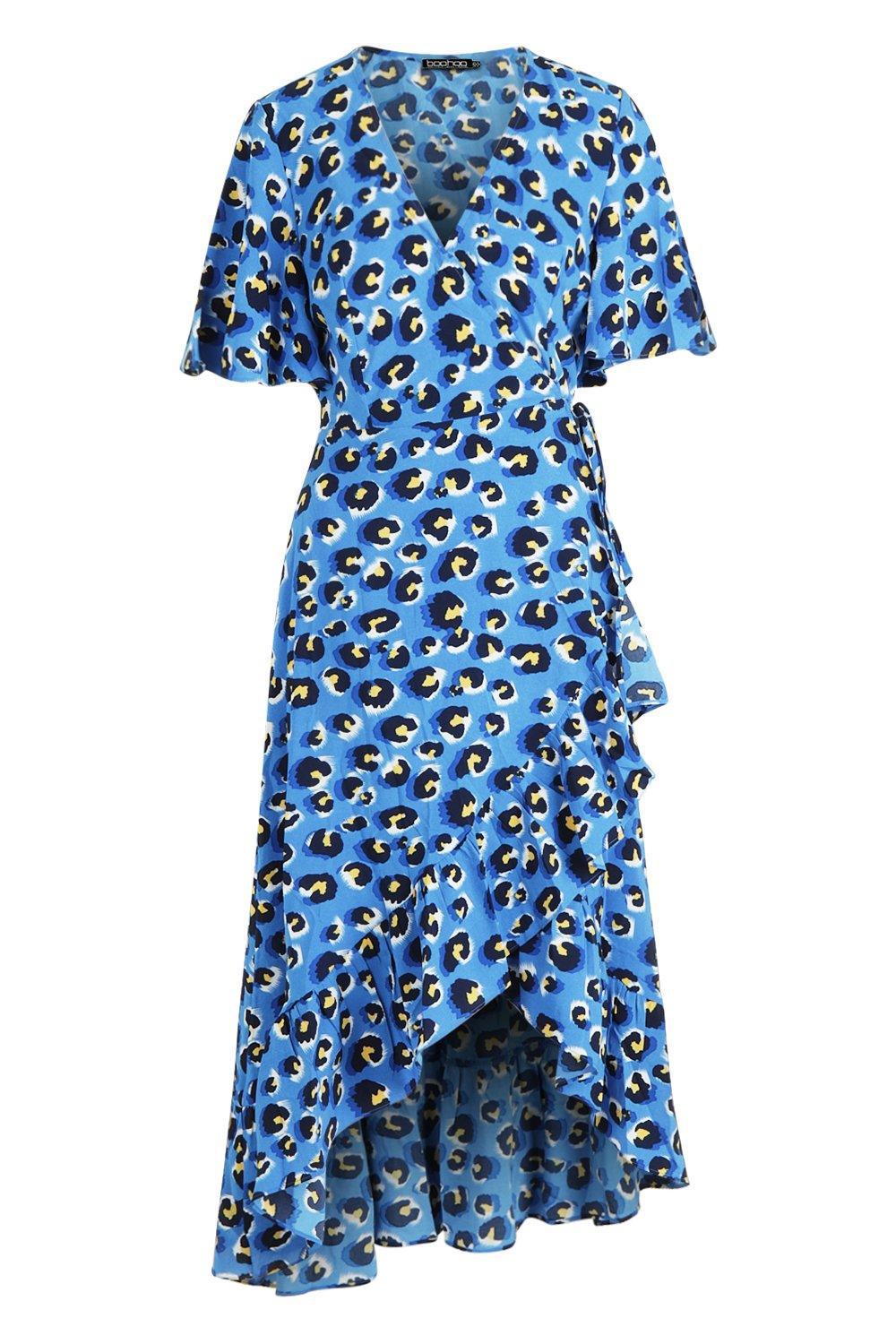 blue leopard wrap dress