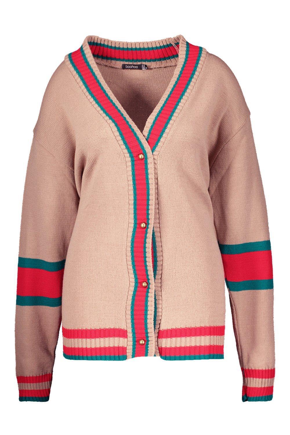 plus contrast stripe oversized cardigan