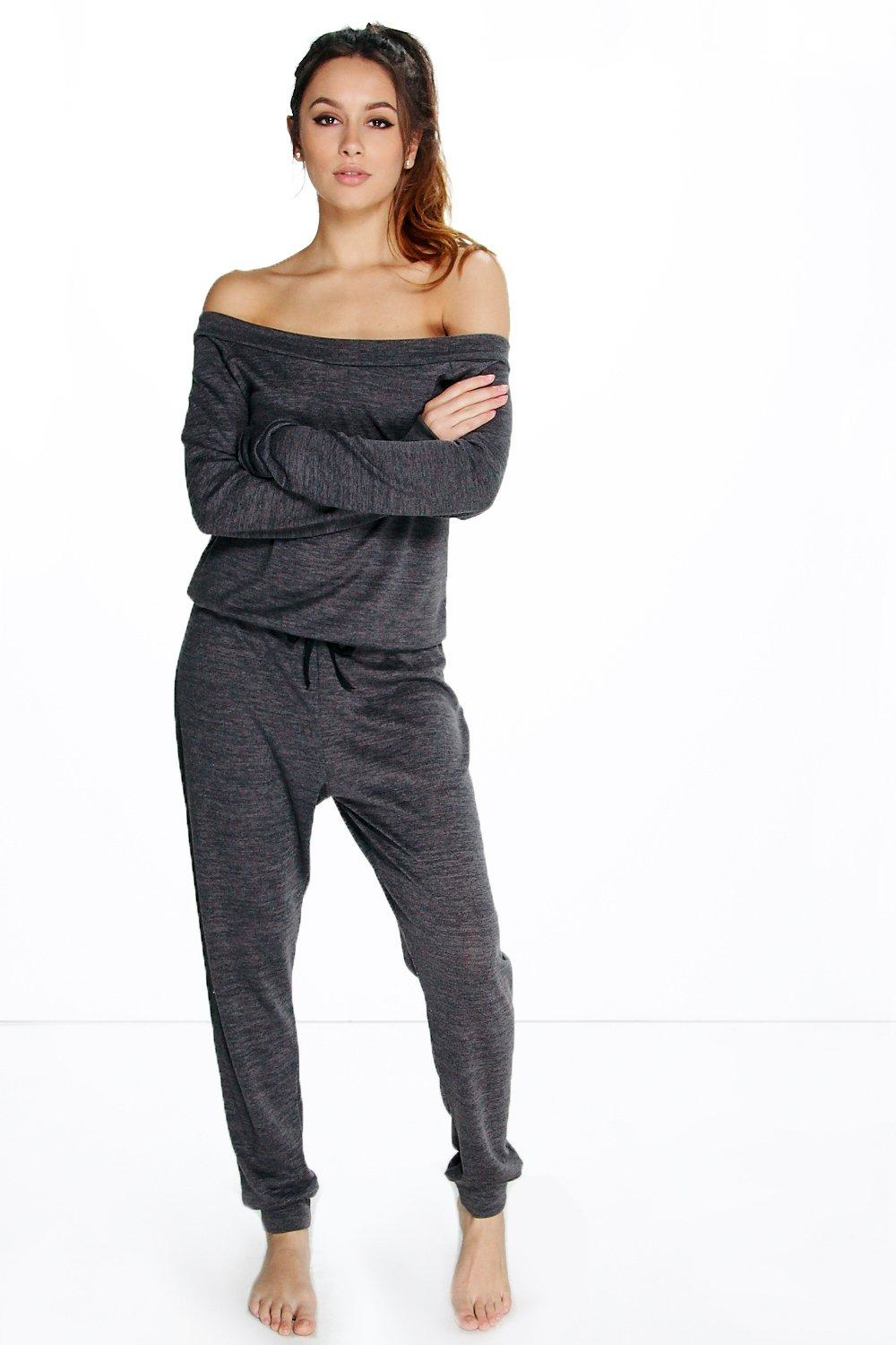 Lyst Boohoo Erin Slash Neck Lounge Jumpsuit in Gray