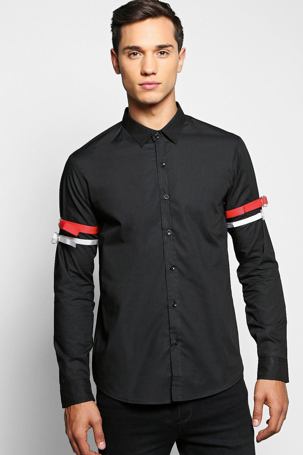 Boohoo Cotton Strap Detail Long Sleeve Shirt in Black for ...
