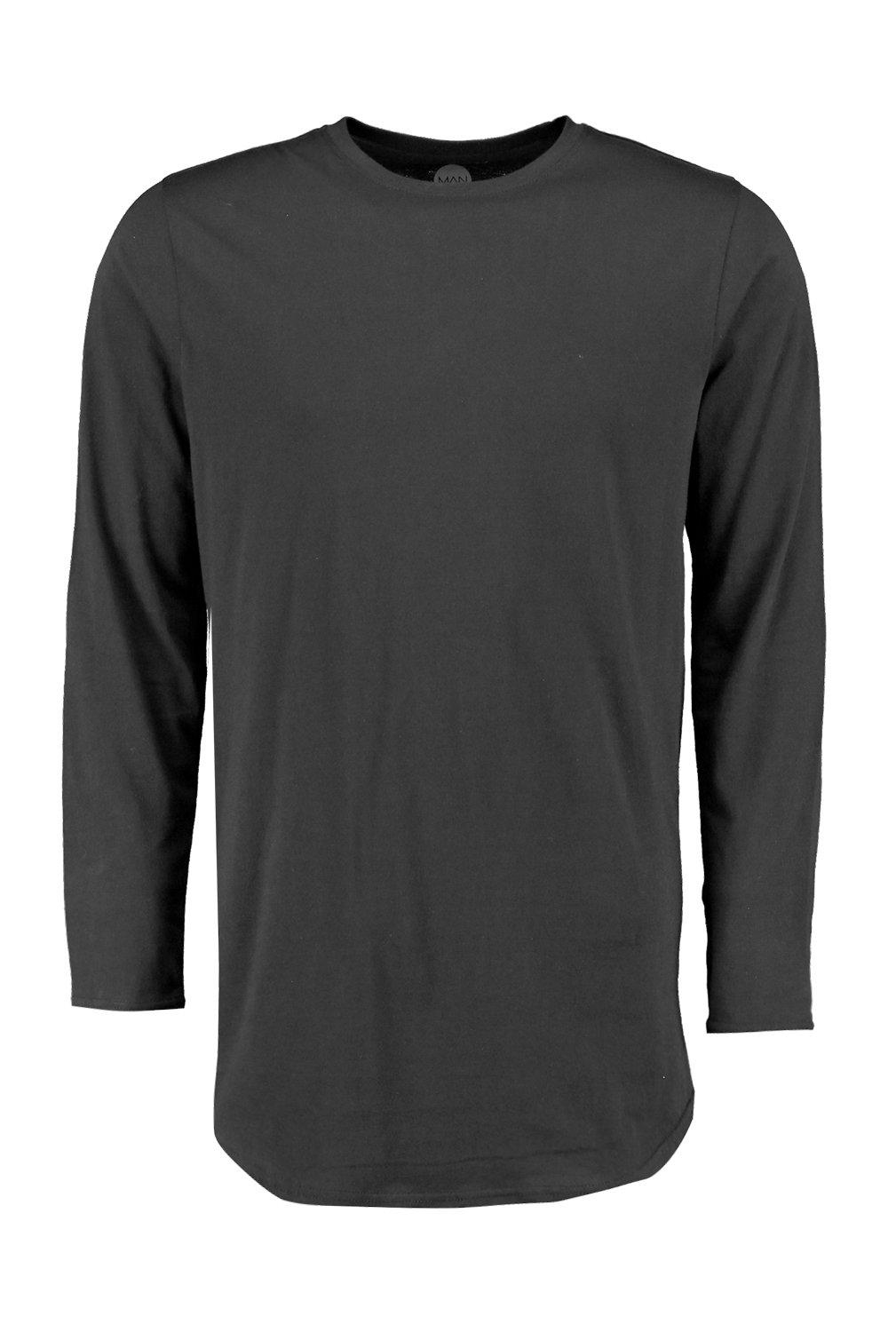 Lyst - Boohoo Long Sleeve Longline Scoop Hem T Shirt in Black for Men