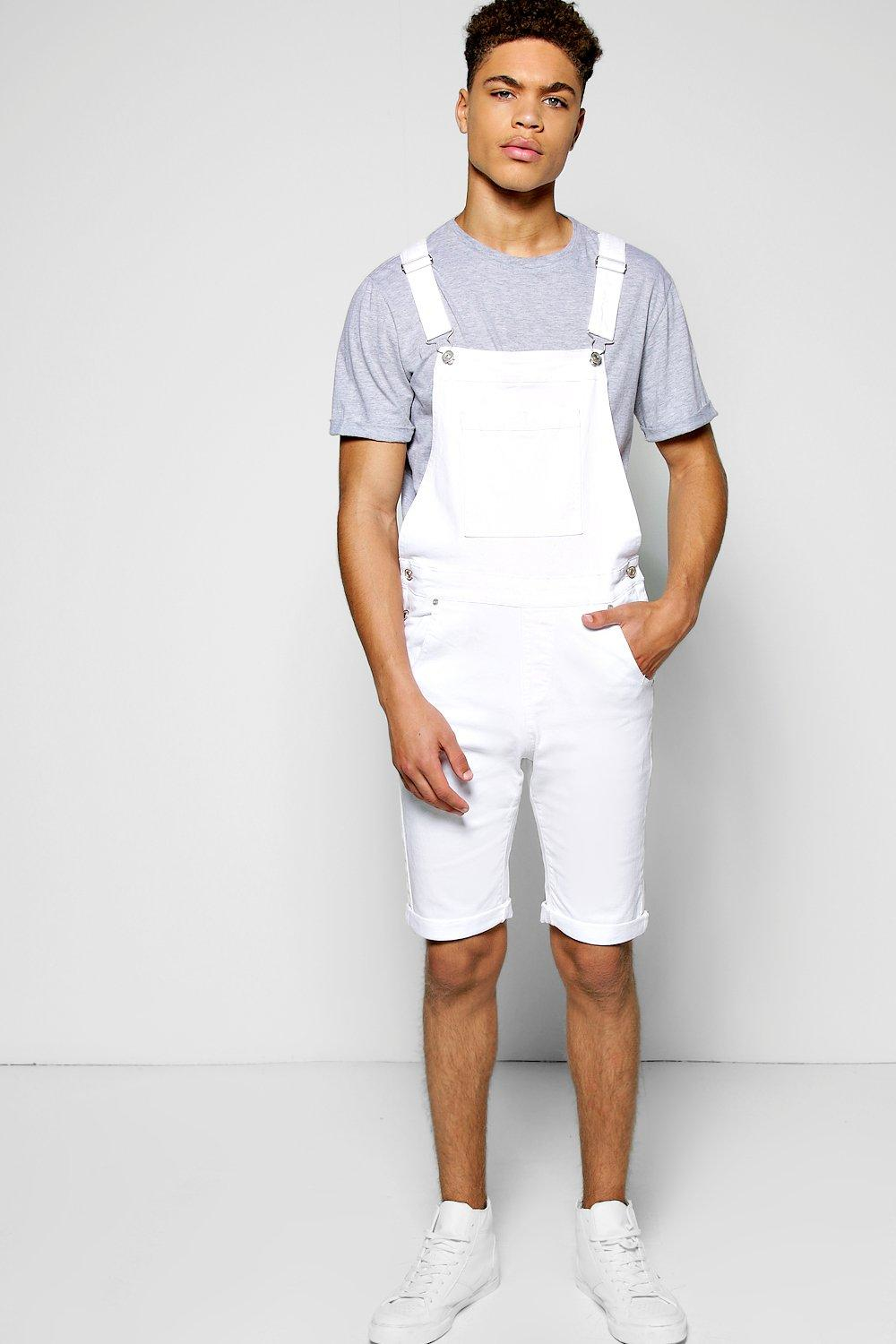 white dungaree shorts