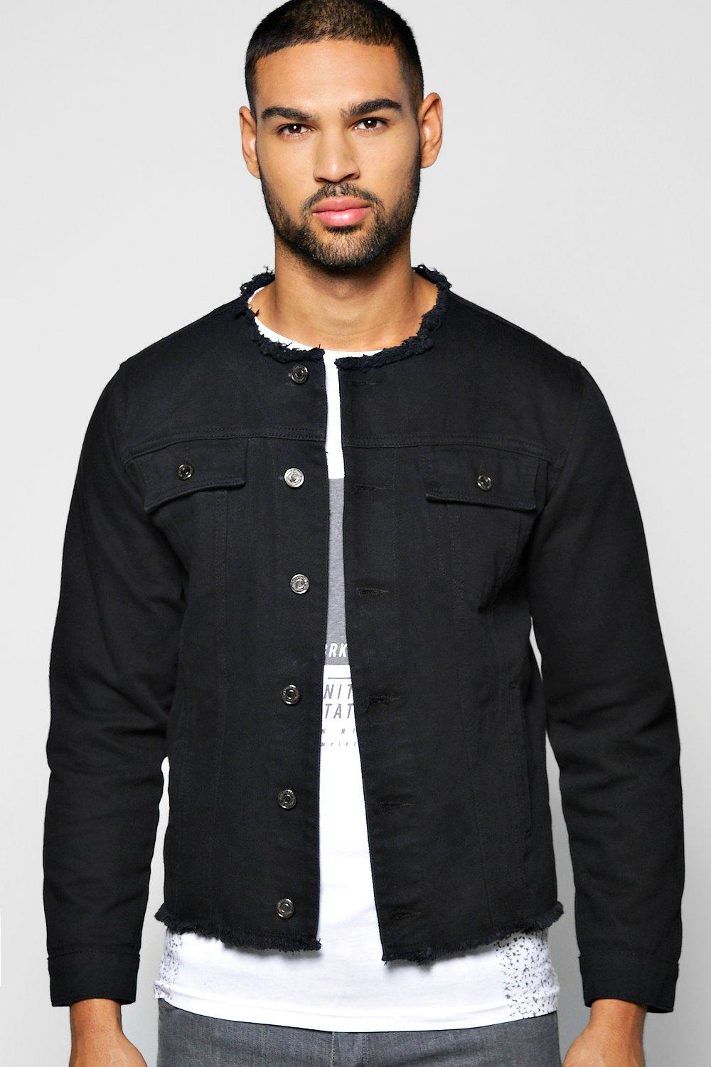 Lyst Boohoo Raw Edge Denim Jacket in Black for Men