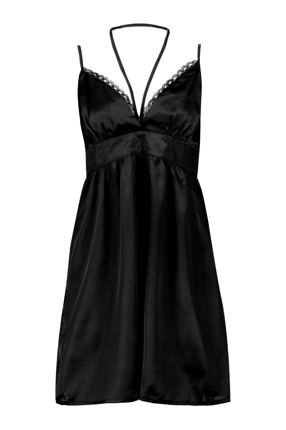 Boohoo Synthetic Maya Lace Trim Babydoll Night Dress in Black - Lyst