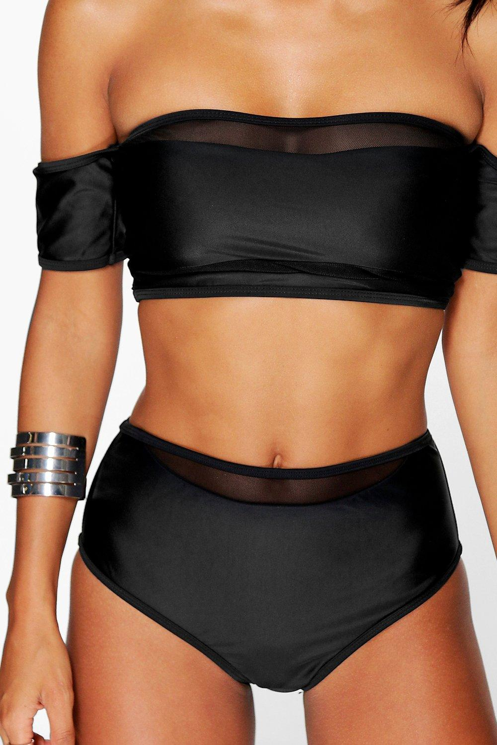 black bardot dobby mesh body women