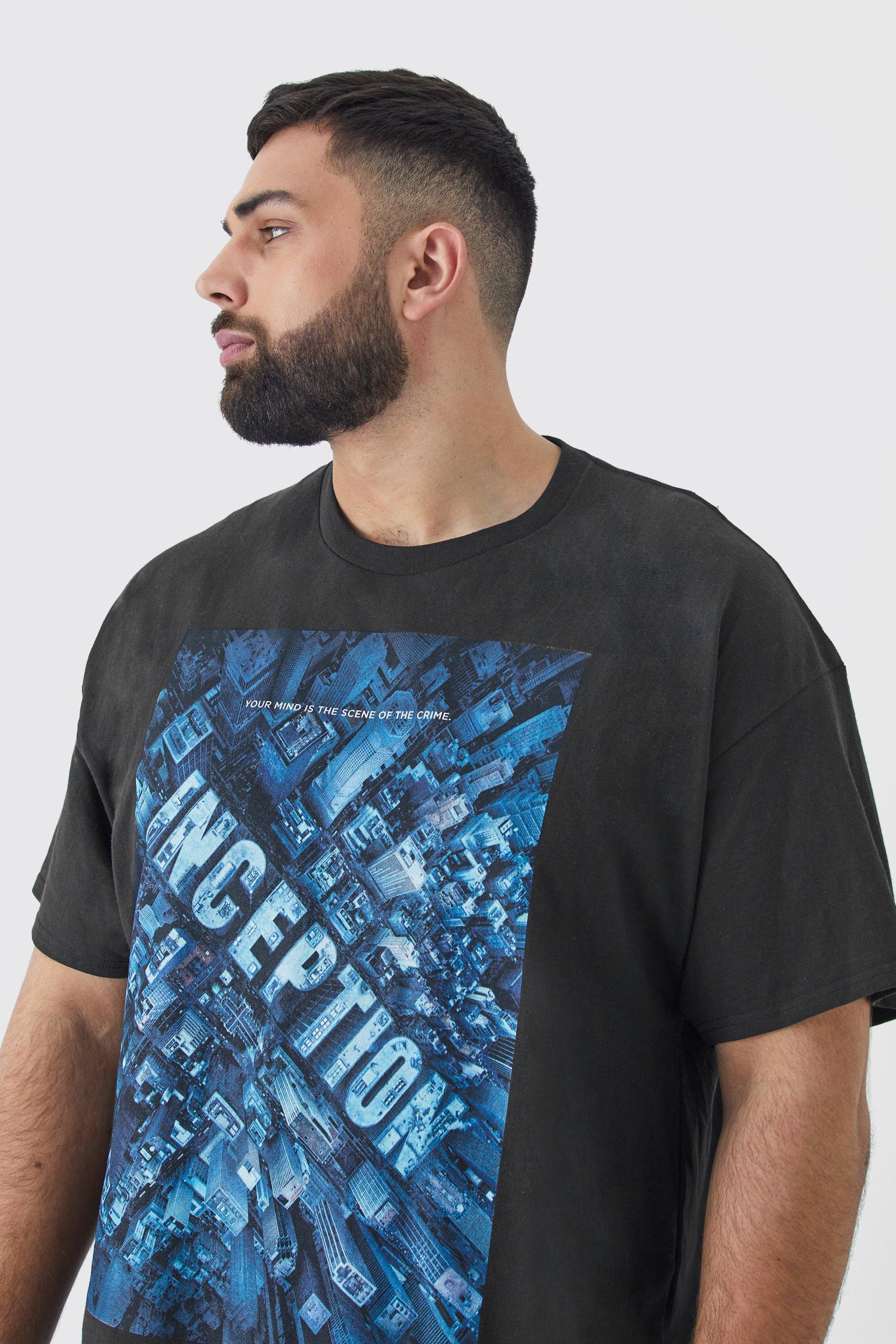 BoohooMAN Plus Size Inception Chest Print License T shirt in Blue