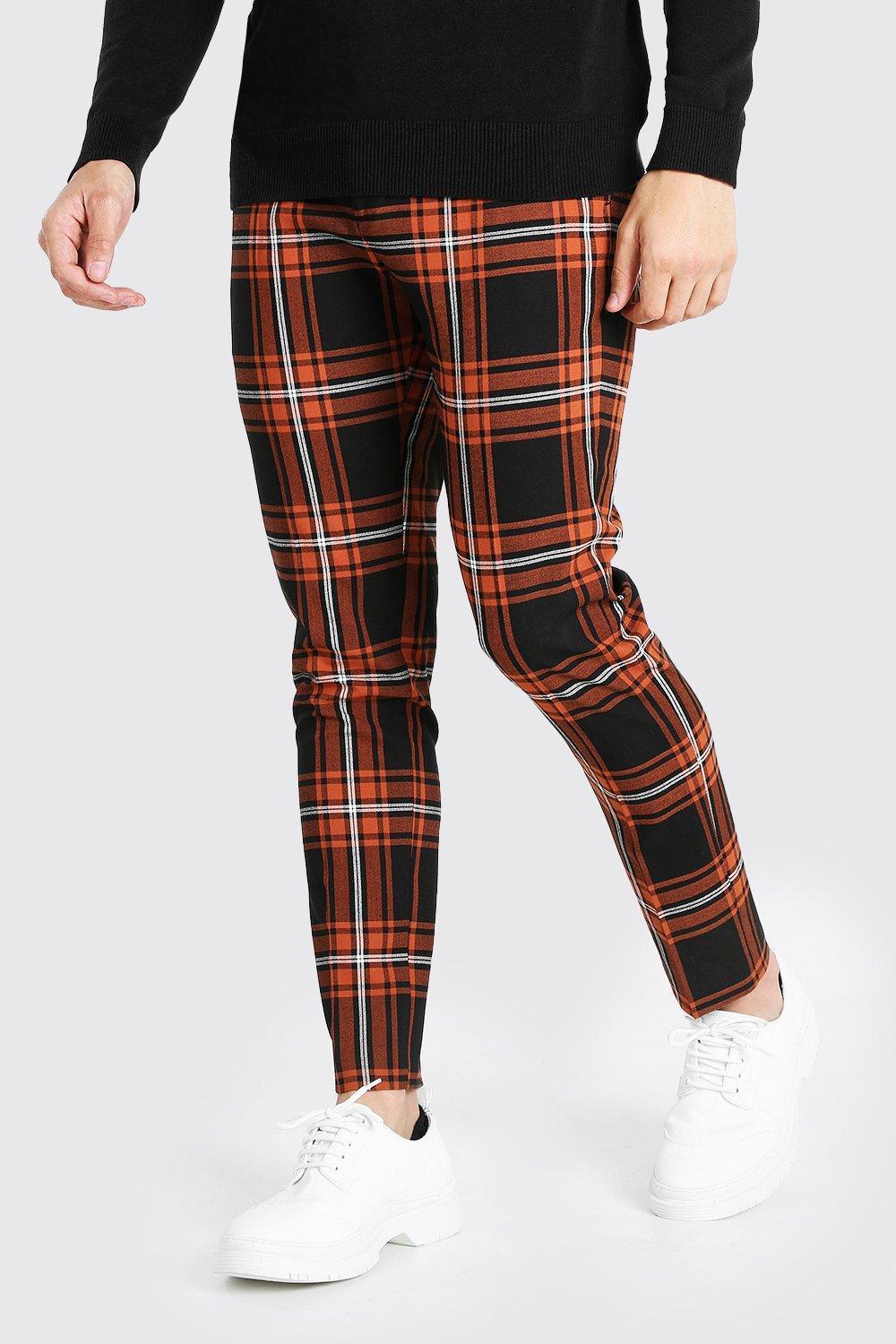 orange tartan trousers