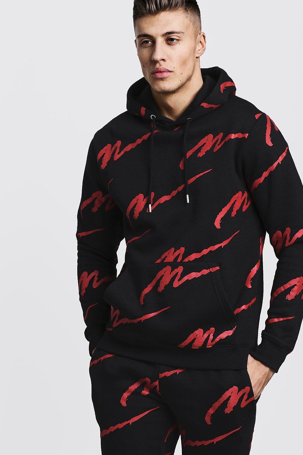 All Over Man Printed Hooded Tracksuit Black 2024 jasterluis