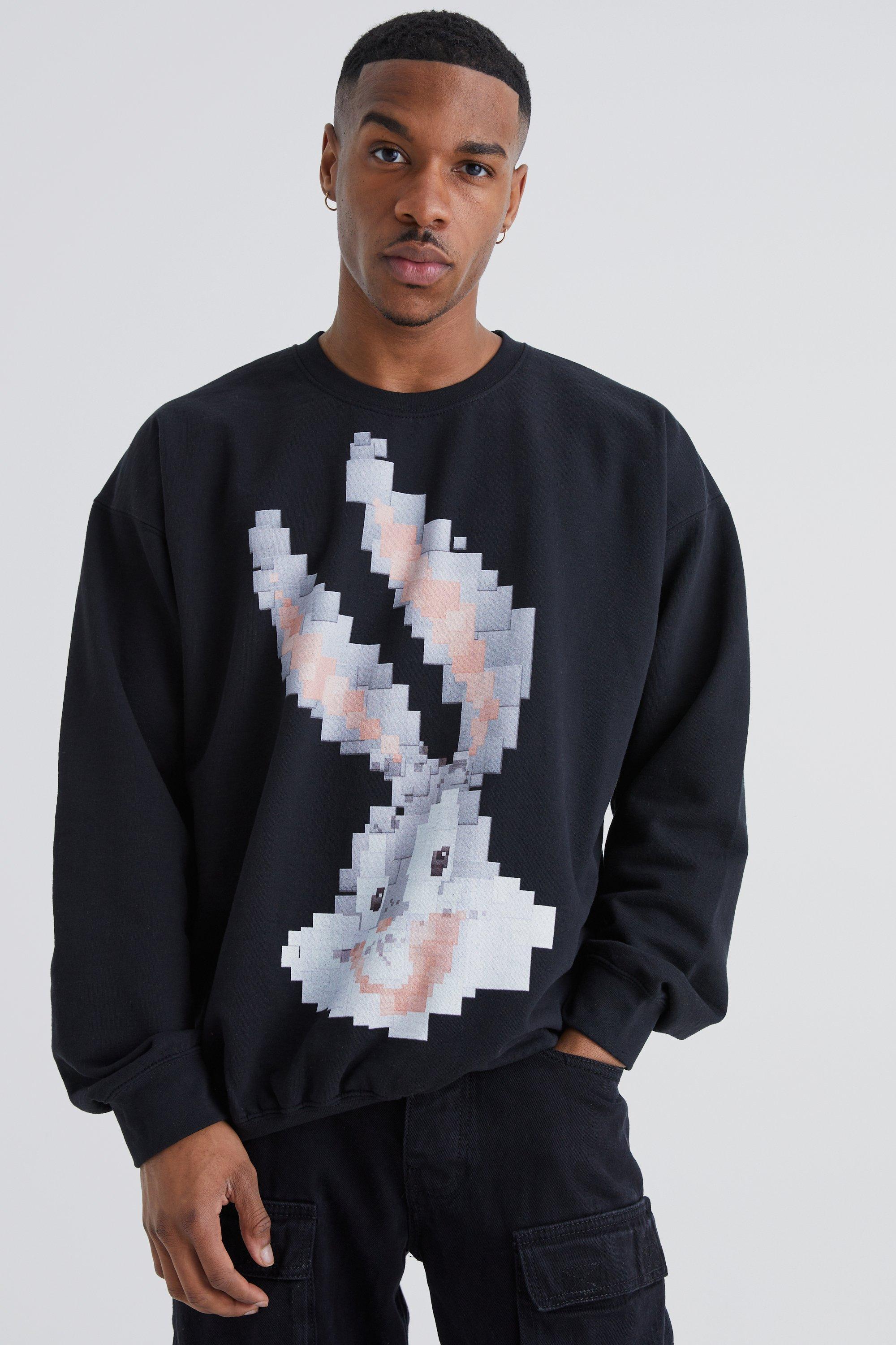 BoohooMAN Oversized Pixel Bugs Bunny License Sweatshirt in Gray for Men |  Lyst